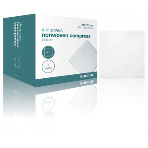 Klinion gaaskompres nonwoven steriel 4-laags 5x5cm