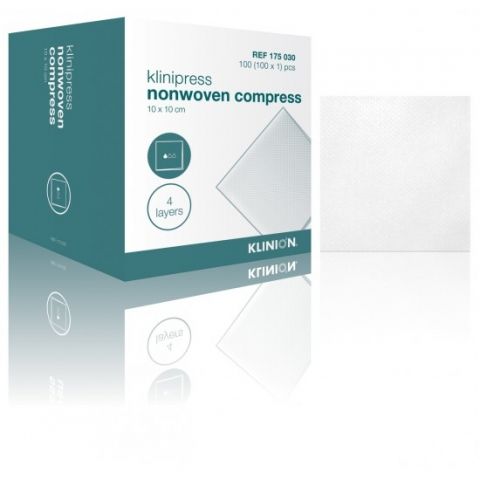 Klinion gaaskompres nonwoven steriel 4-laags 10x10cm