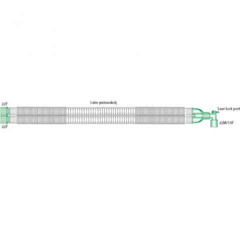 22mm Compact uitrekbaar beademingssysteem, 1.5m met hoekstuk en luer lock aansluiting