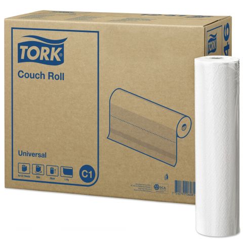 Onderzoekbankpapier Tork 1-laags 55cm x 50m, doos 8 rollen