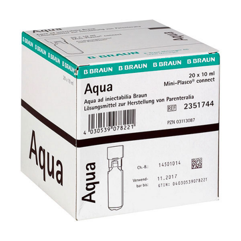Mini-Plasco Aqua steriel water voor injecties 10 ml, 20 ampullen