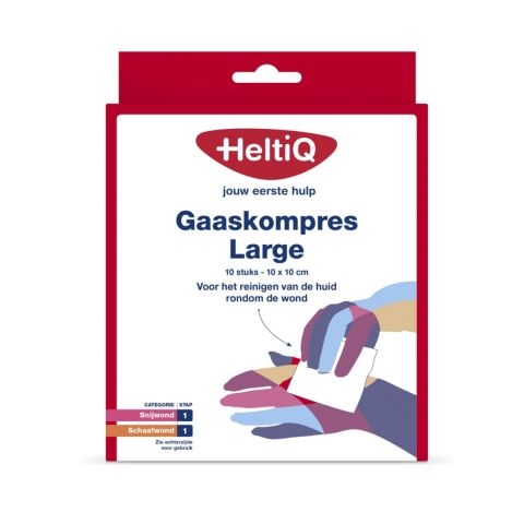 HeltiQ Gaaskompres Large 10x10cm 10 stuks