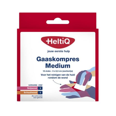 HeltiQ Gaaskompres Medium 5x8,5cm 16 stuks (zestientje)