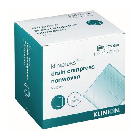 Klinion drainkompres splitkompres NW steriel 4-laags 5x5cm
