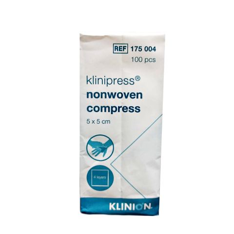 Klinion gaaskompres nonwoven 4-laags 5x5cm