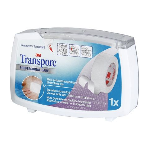 Transpore hechtpleister 2,5cm x 5m op dispenser